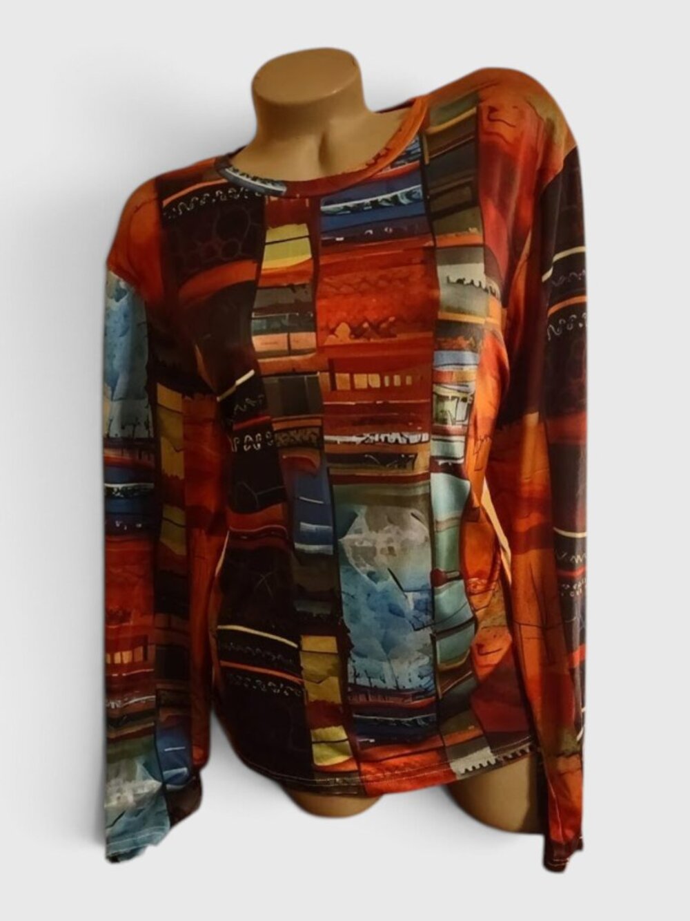 Women hippie boho multicolor patches fashion t-shirt top sz M